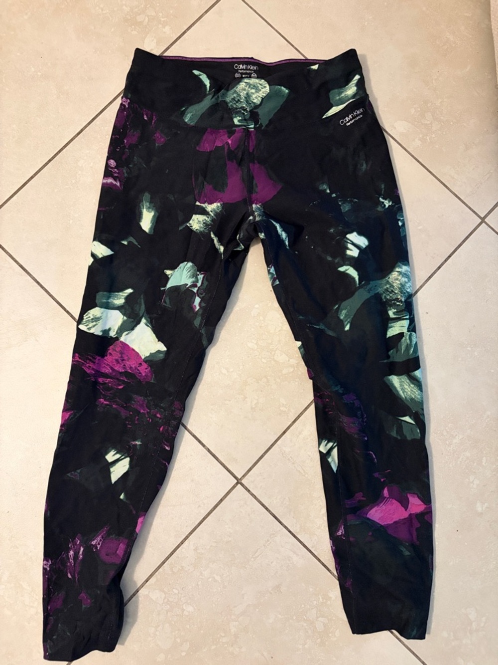 Calvin Klein Black Leggings with Purple and Teal Floral Splash